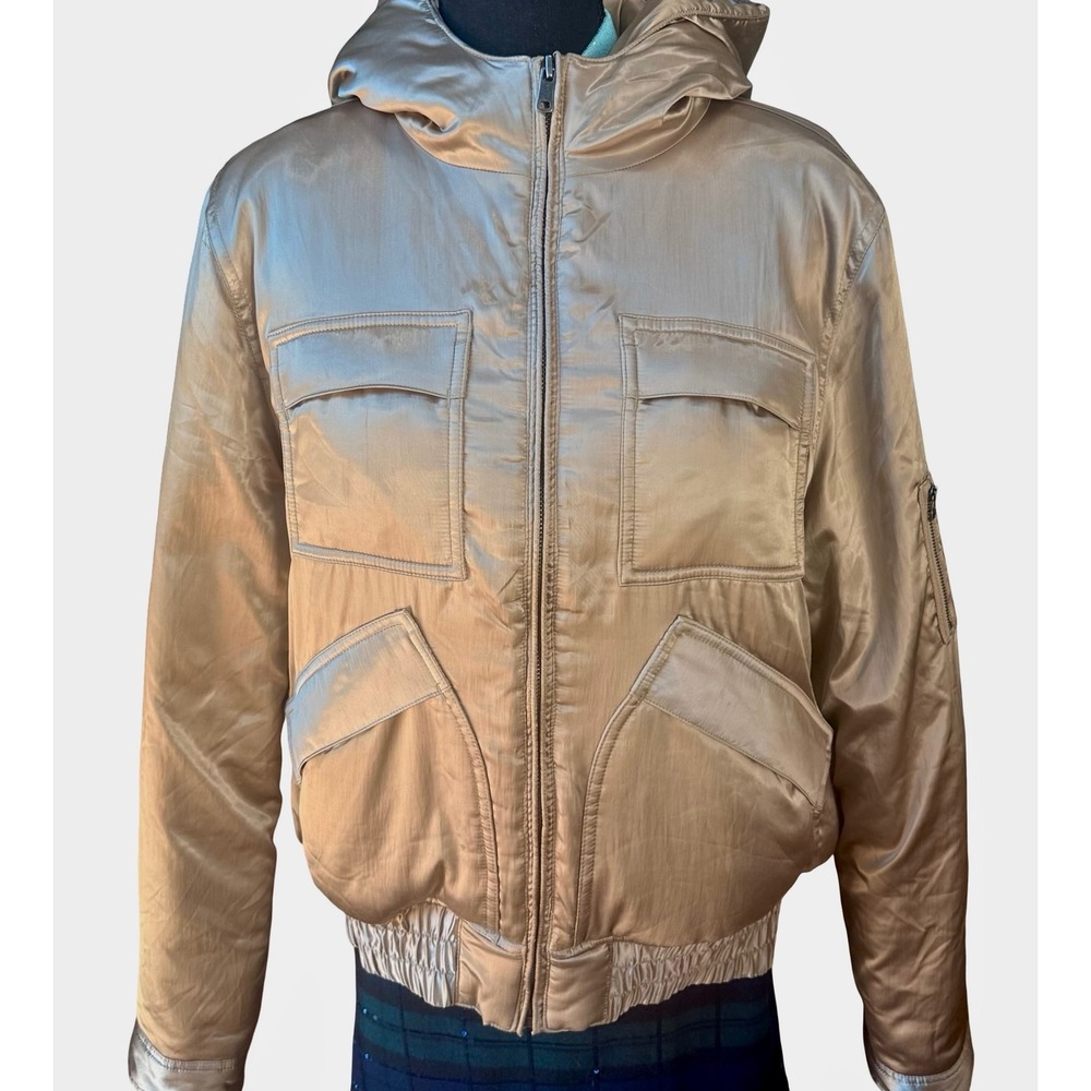 Lauren Ralph Lauren Puffer Jacket XL Gold Hooded Bomber Utility Zip Coat
